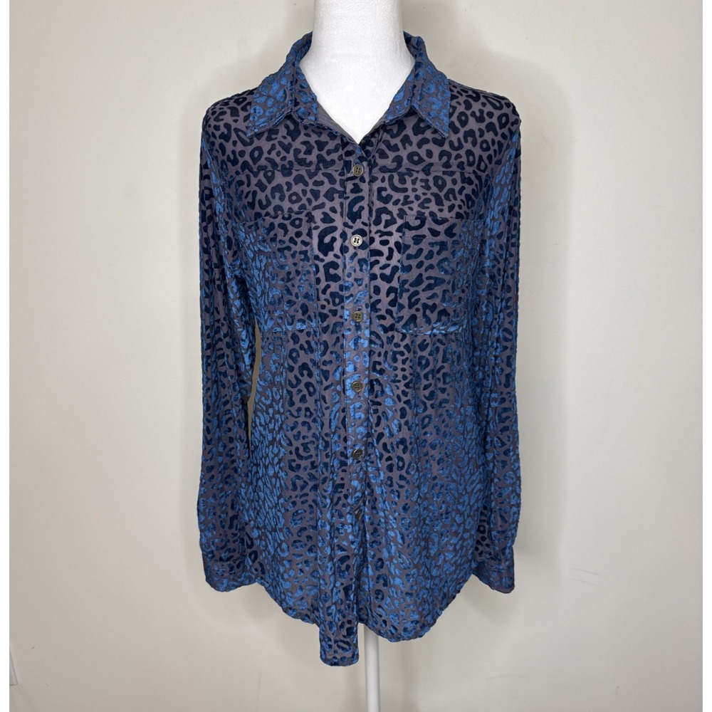 Umgee Velvet Burnout Button Up Blouse Whimsigoth Witchy Goth Leopard Women's M